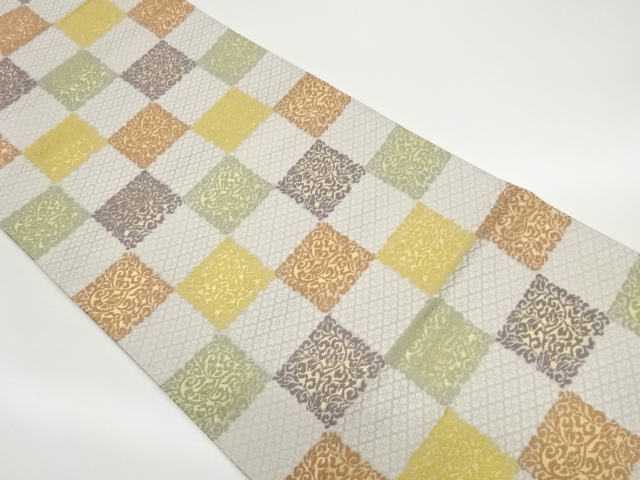 JAPANESE FUKURO OBI / WOVEN FLOWER & RHOMBUS